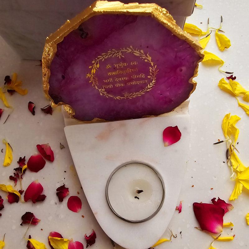 Buy Gayathri Mantra Agate & Marble Tealight Candle Holder - Pink Gift Box from Vaaree