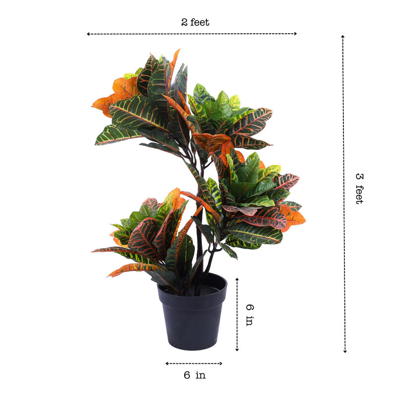 Buy Faux Realistic Croton Plant With Pot - 2.8 Feet Artificial Plants from Vaaree