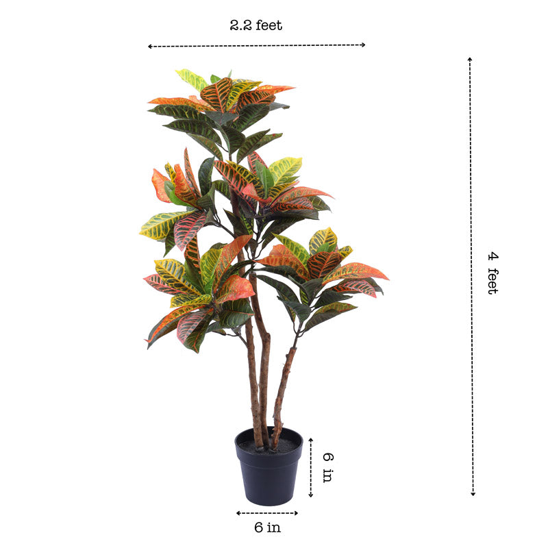 Buy Faux Realistic Croton Plant With Pot - 3.9 Feet Artificial Plants from Vaaree