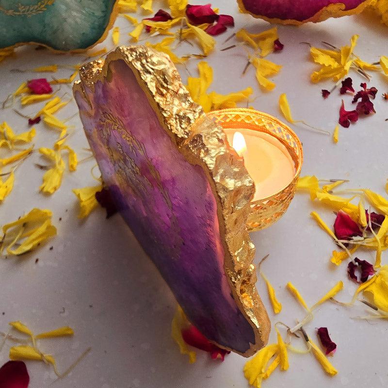 Buy Festive Gayatri Mantra Agate Tealight Candle Holder - Purple Gift Box from Vaaree