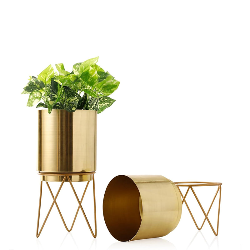 Buy Mido Antique Planter With Stand (Gold) - Set Of Two Pots & Planters from Vaaree