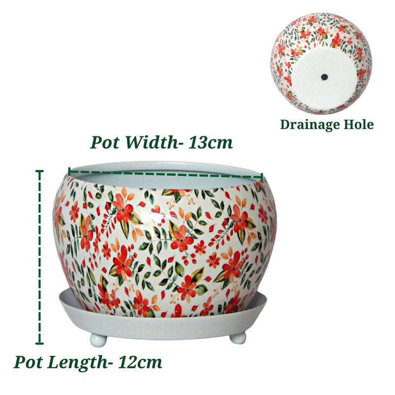 Buy Julietta Peach Floral Planter With Plate - Set Of Two Pots & Planters from Vaaree