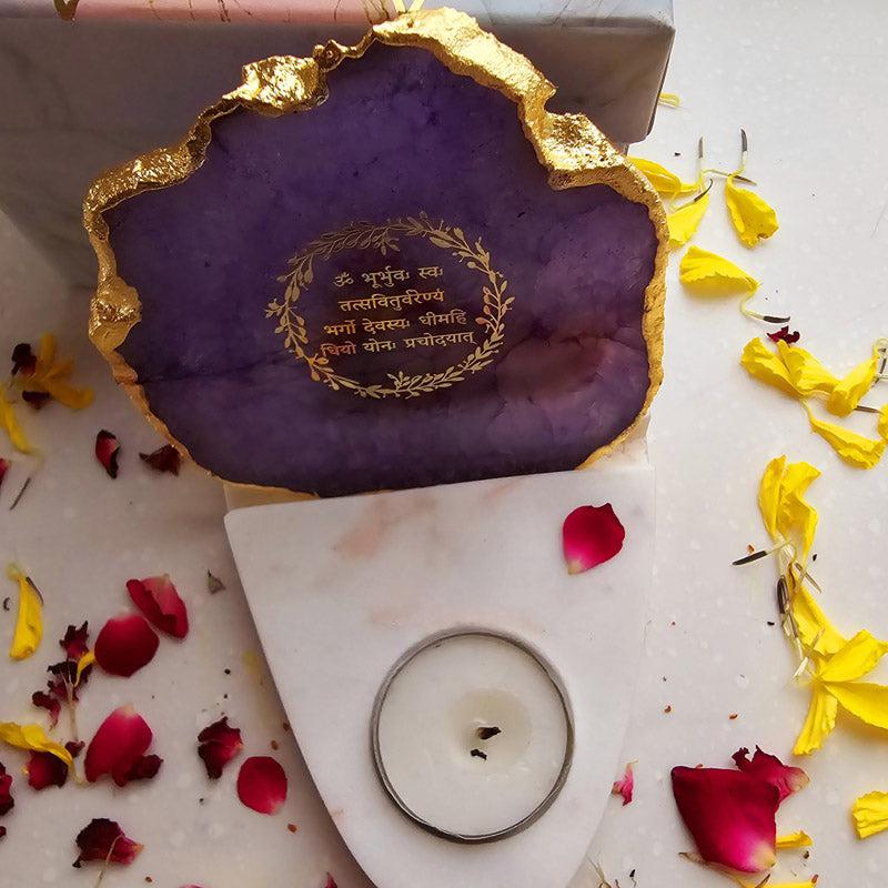 Buy Gayathri Mantra Agate & Marble Tealight Candle Holder - Purple Gift Box from Vaaree