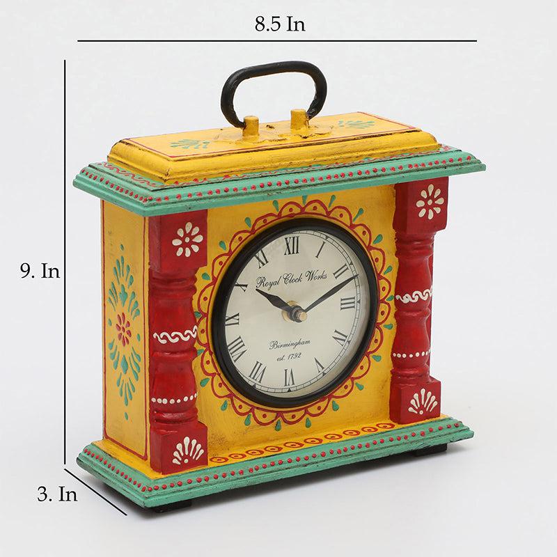 Buy Adviya Handpainted Silent Table Clock - Yellow Table Clock from Vaaree