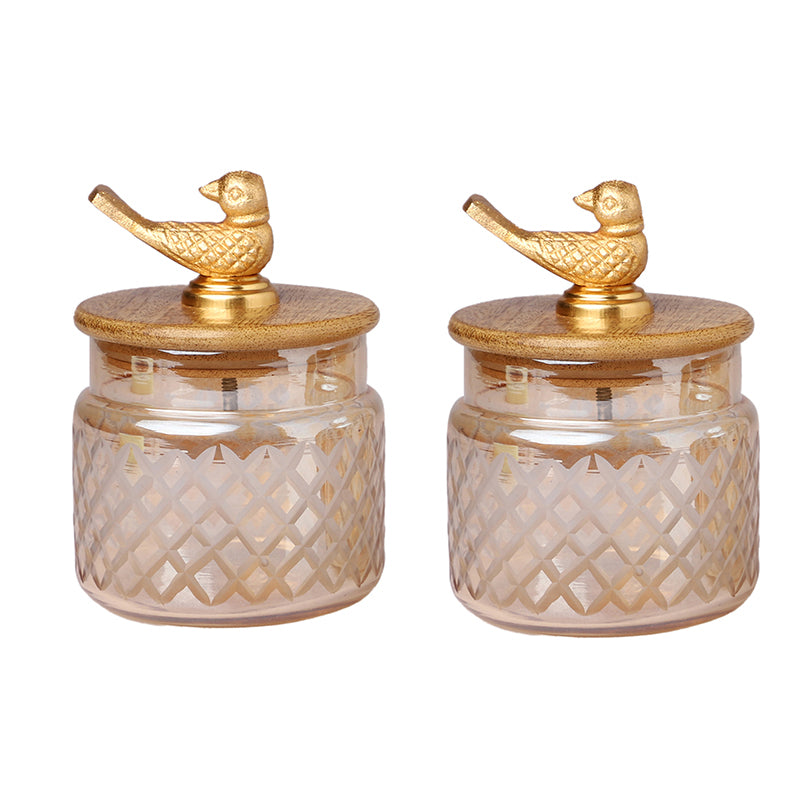 Buy Chidiya Perch Glass Tealight Candle Holder - Set Of Two Tea Light Candle Holders from Vaaree