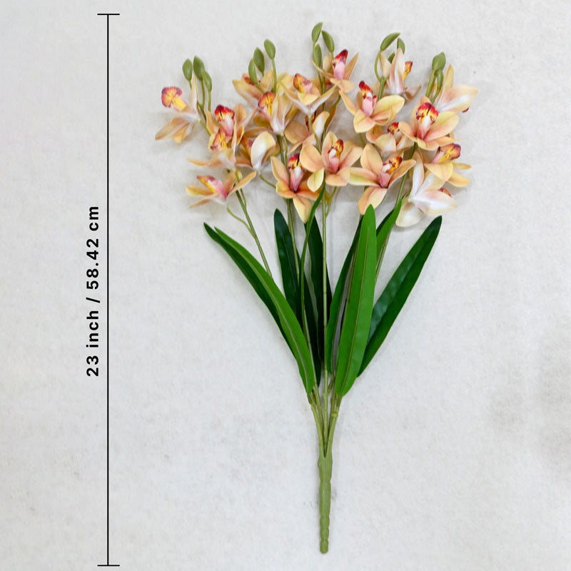 Buy Faux Everlasting Cymbidium Everlasting Orchid Flower Stick - Peach Artificial Flowers from Vaaree