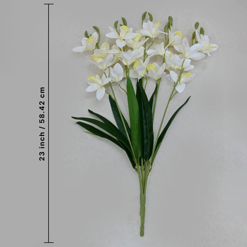 Buy Faux Everlasting Cymbidium Everlasting Orchid Flower Stick - White Artificial Flowers from Vaaree