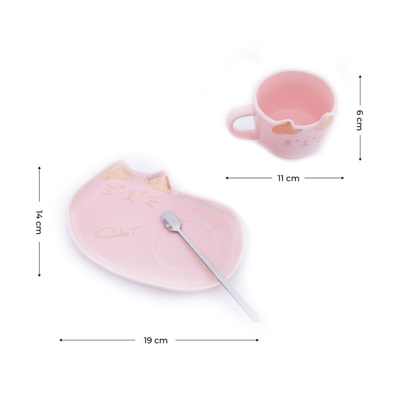 Buy Whisker Tales Pink Mug & Snack Plate (200 ML) - Three Piece Set Tea Cup & Saucer from Vaaree