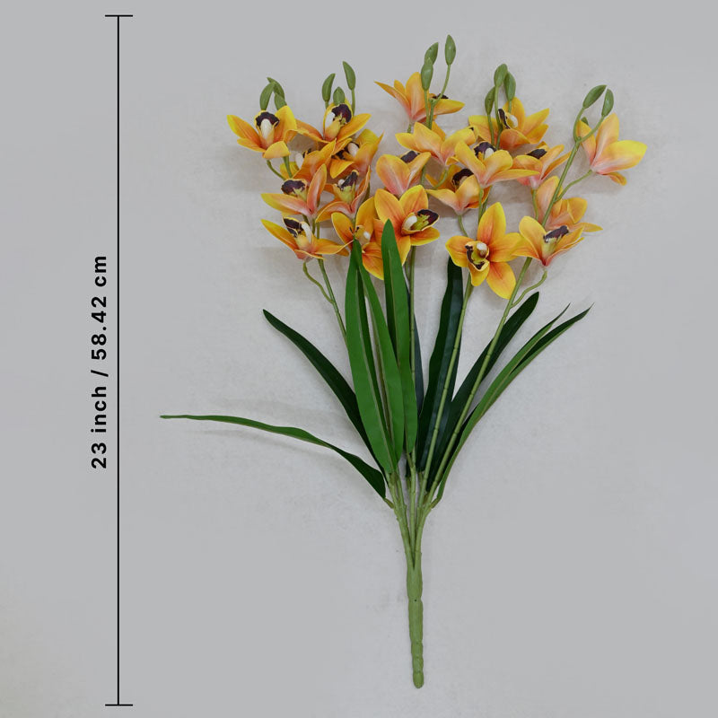 Buy Faux Everlasting Cymbidium Everlasting Orchid Flower Stick - Sunset Yellow Artificial Flowers from Vaaree