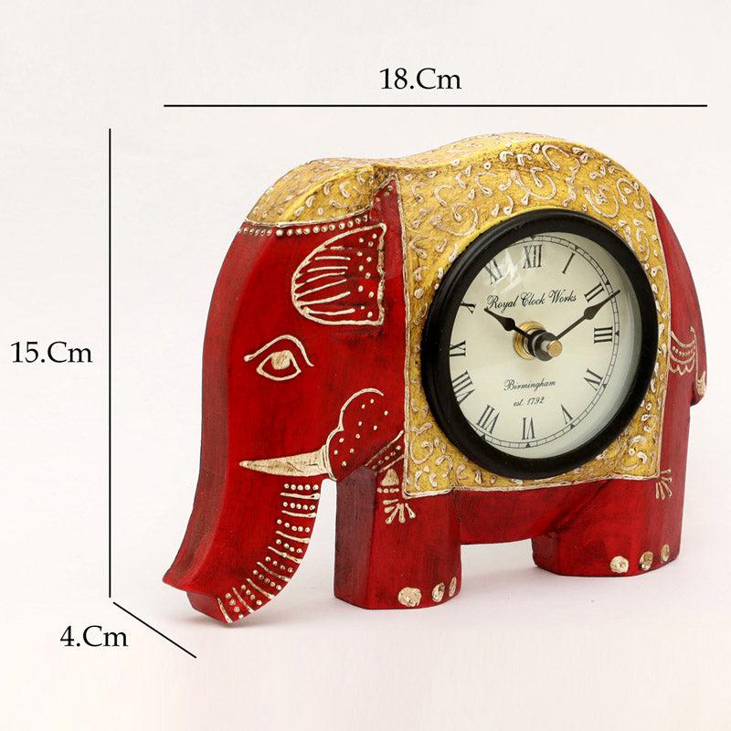 Buy Happy Haathi Handpainted Table Clock - Red Table Clock from Vaaree