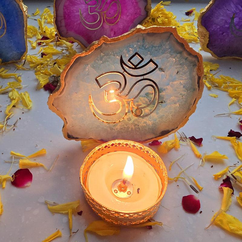 Buy Festive Om Tealight Candle Holder - Turquoise Gift Box from Vaaree