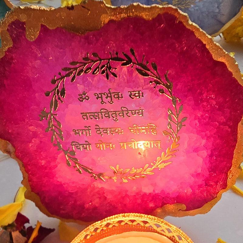 Buy Festive Gayatri Mantra Agate Tealight Candle Holder - Pink Gift Box from Vaaree