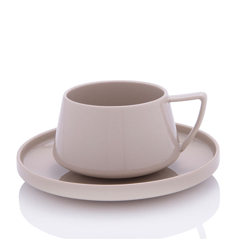 Buy Nadia Ceramic Beige Cup & Saucer (250 ML) - Two Piece Set Tea Cup & Saucer from Vaaree