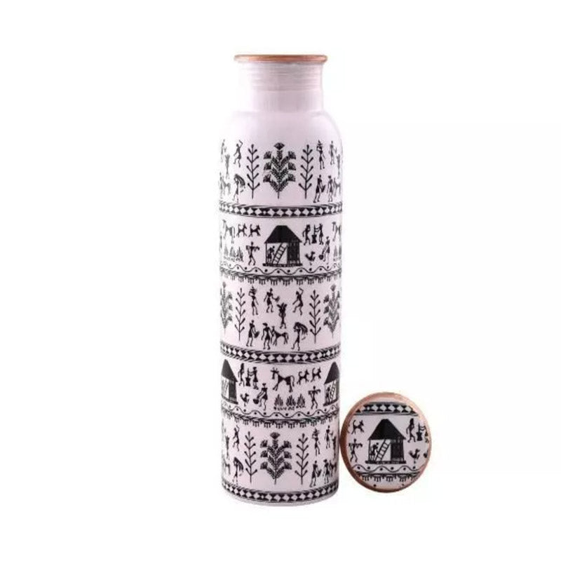 Buy Warli White Copper Water Bottle - 1000 ML Bottle from Vaaree