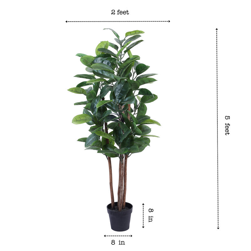 Buy Faux Realistic Rubber Tree With Pot - 4.9 Feet Artificial Plants from Vaaree