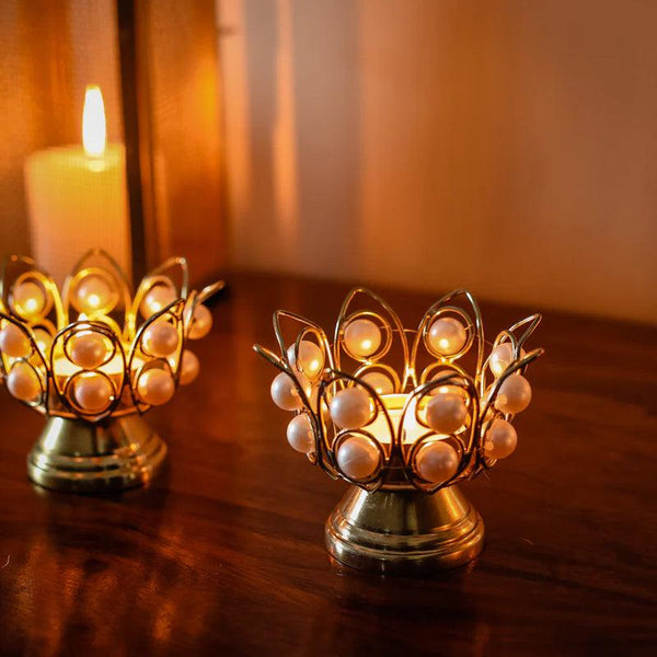 Buy Pearl Pushp Tealight Candle Holder - Set Of Two Tea Light Candle Holders from Vaaree