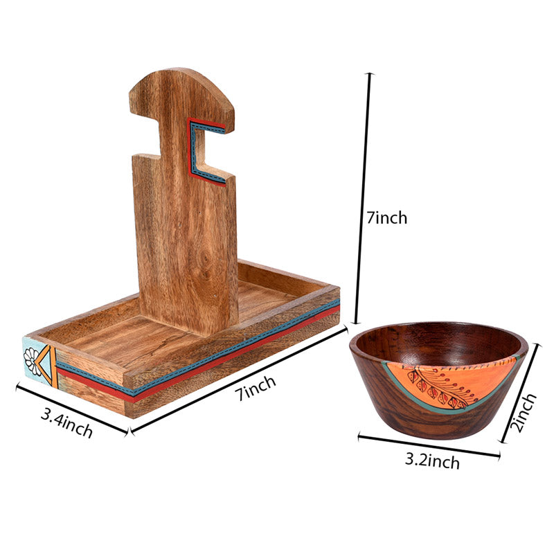 Buy Devika Wooden Serving Bowl With Holder - Three Piece Set Serving Tray from Vaaree