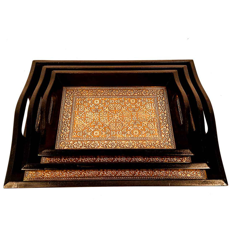 Buy Duvara Brass Tray - Set Of Three Serving Tray from Vaaree