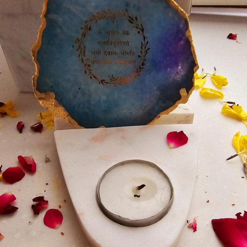 Buy Gayathri Mantra Agate & Marble Tealight Candle Holder - Turquoise Gift Box from Vaaree