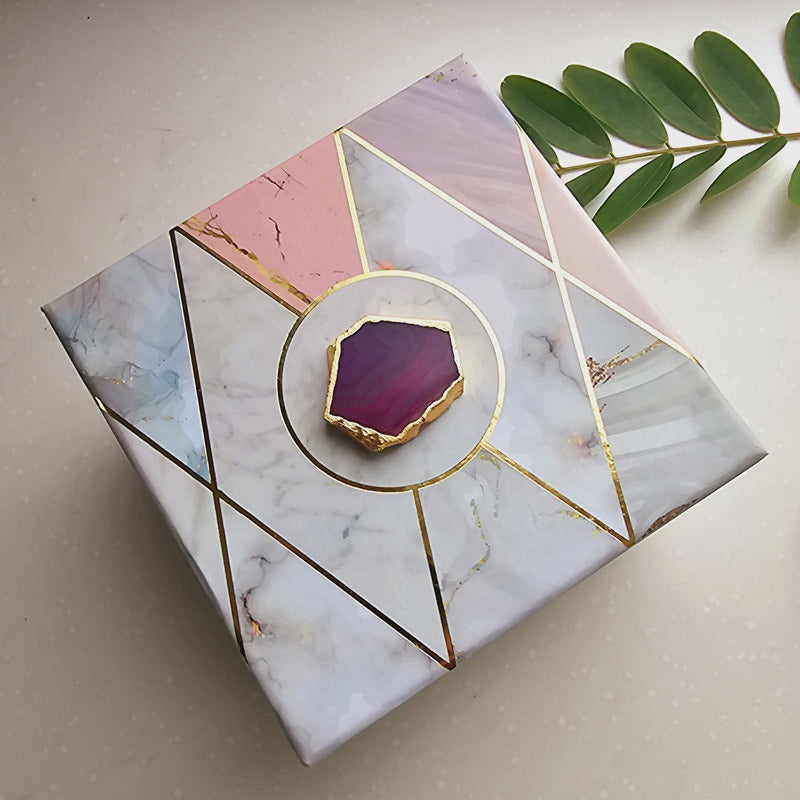 Buy Om Agate & Marble Tealight Candle Holder - Purple Gift Box from Vaaree