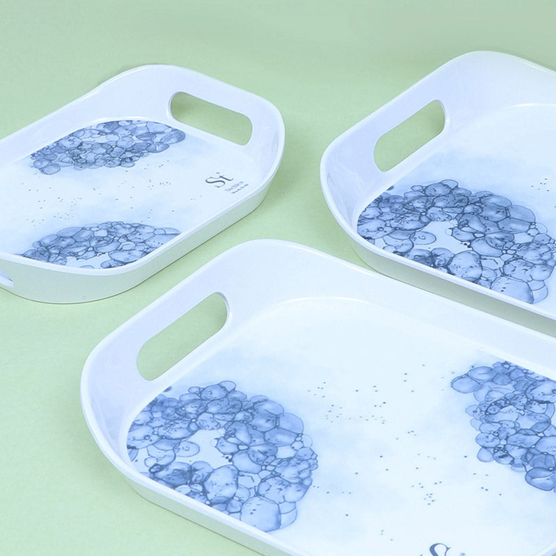 Buy Hydrangea Florae Serving Tray (Blue) - Set Of Three Serving Tray from Vaaree