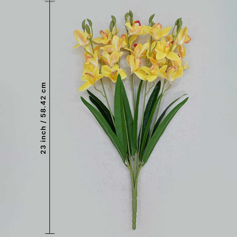 Buy Faux Everlasting Cymbidium Everlasting Orchid Flower Stick - Yellow Artificial Flowers from Vaaree