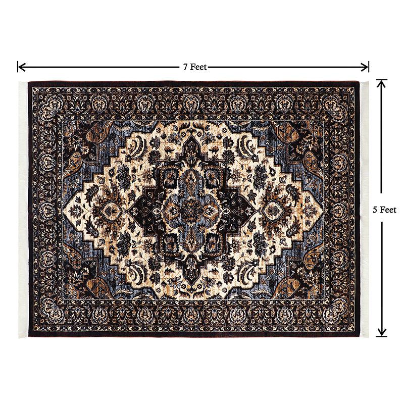 Buy Nikha Ethnic Carpet - Blue & Beige Carpet from Vaaree