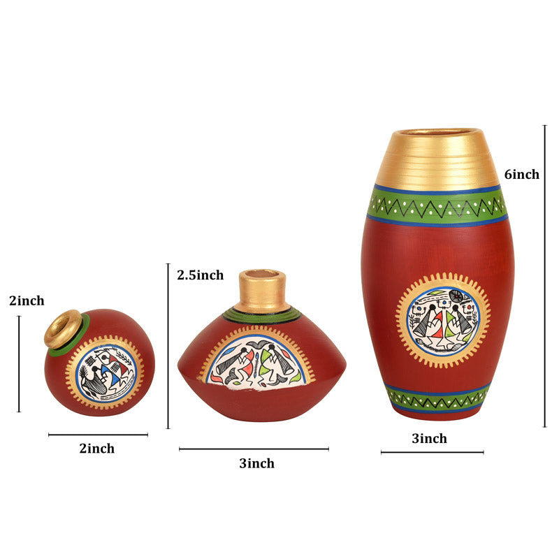 Buy Thuraya Warli Terracotta Vase - Three Piece Set Vase from Vaaree