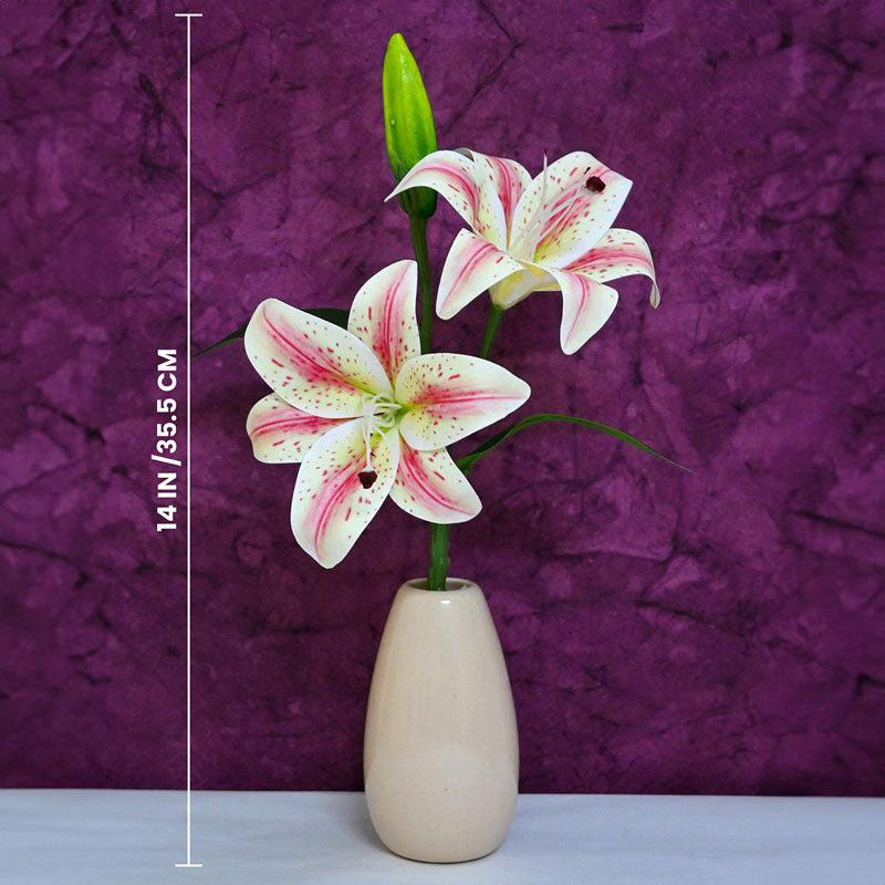 Buy Faux Everlasting Lily Flower Stick - White & Peach Artificial Flowers from Vaaree