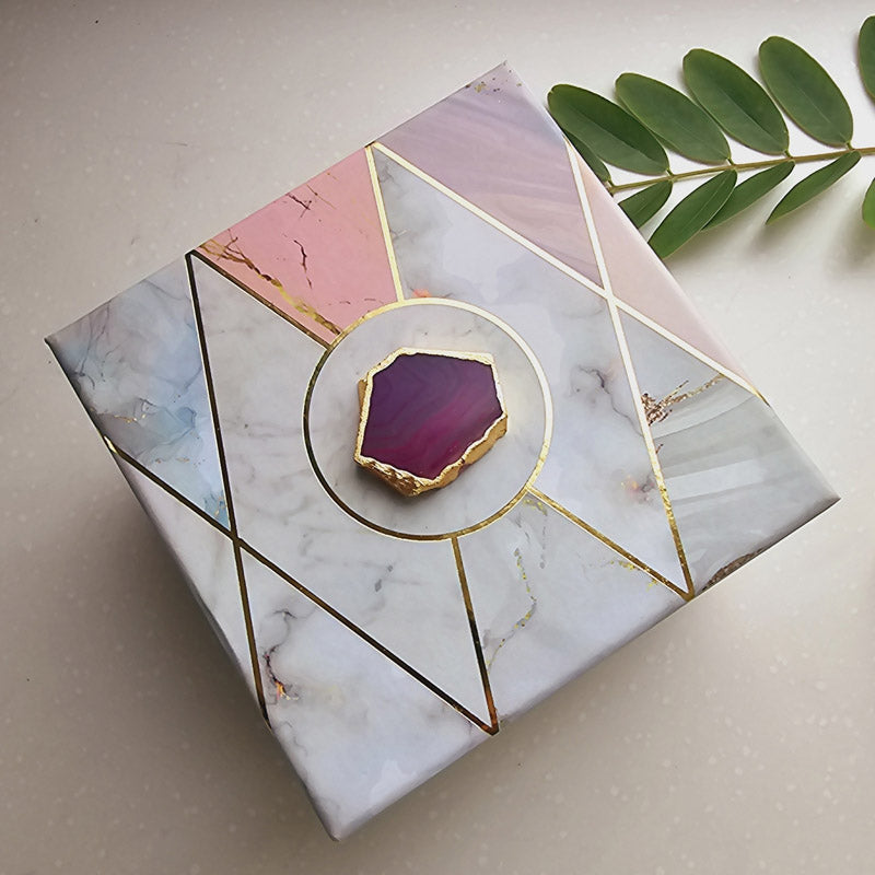 Buy Om Agate & Marble Tealight Candle Holder - Pink Gift Box from Vaaree