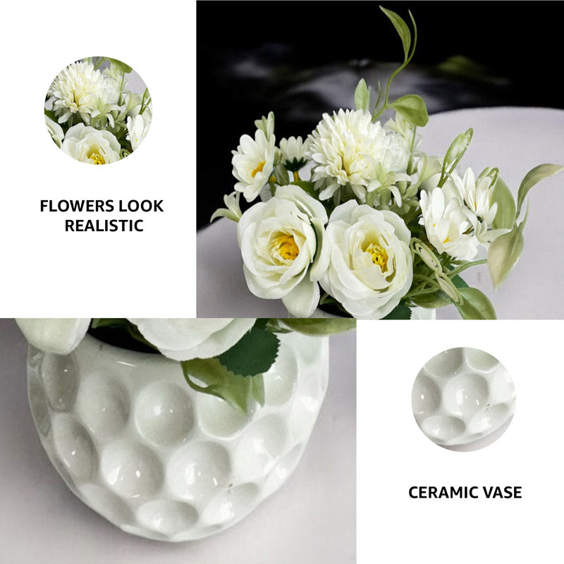 Buy Faux Rosette Flower Bunch With Pot Artificial Flowers from Vaaree