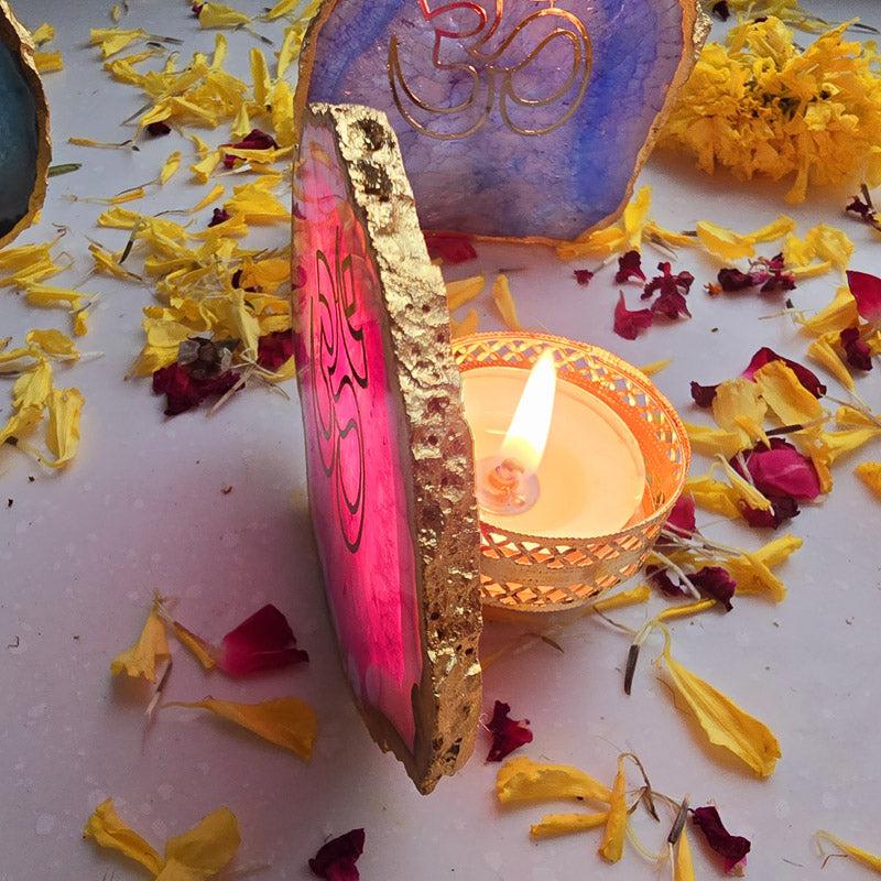 Buy Festive Om Tealight Candle Holder - Pink Gift Box from Vaaree