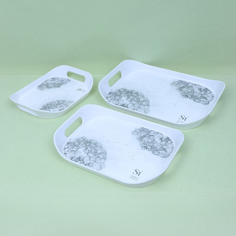 Buy Hydrangea Florae Serving Tray (Grey) - Set Of Three Serving Tray from Vaaree