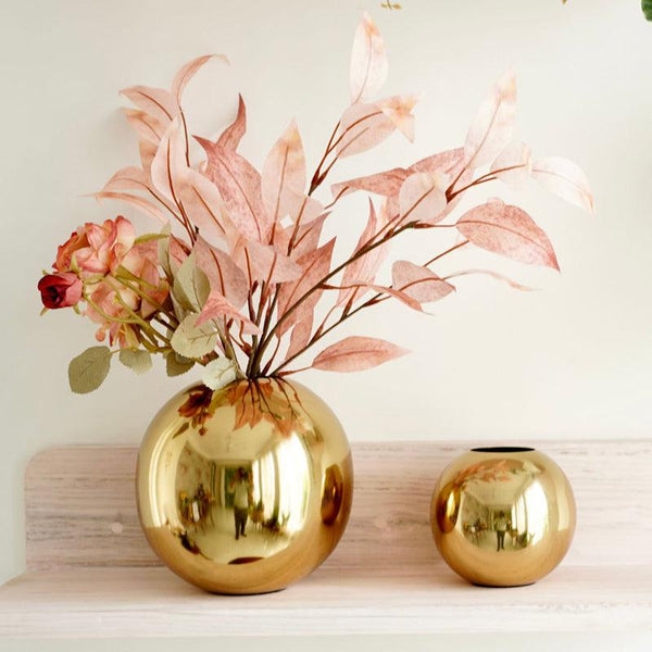 Zurmo Round Metal Vase (Gold) - Set Of Two