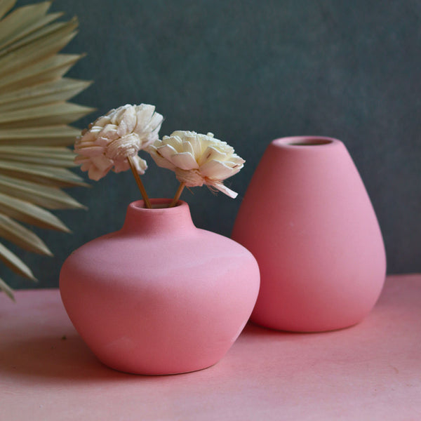 Yelena Orla Ceramic Vase (Pink) - Two Piece Set