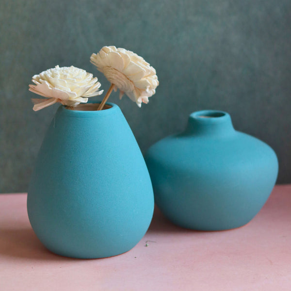 Yelena Orla Ceramic Vase (Blue) - Two Piece Set