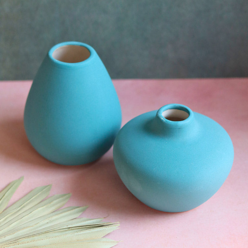 Buy Yelena Orla Ceramic Vase (Blue) - Two Piece Set Vase from Vaaree