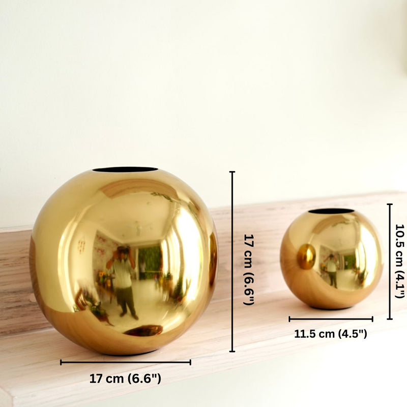 Buy Zurmo Round Metal Vase (Gold) - Set Of Two Vase from Vaaree