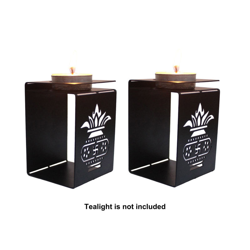 Buy Swastika Kalash Tealight Candle Holder - Set Of Two Tea Light Candle Holders from Vaaree