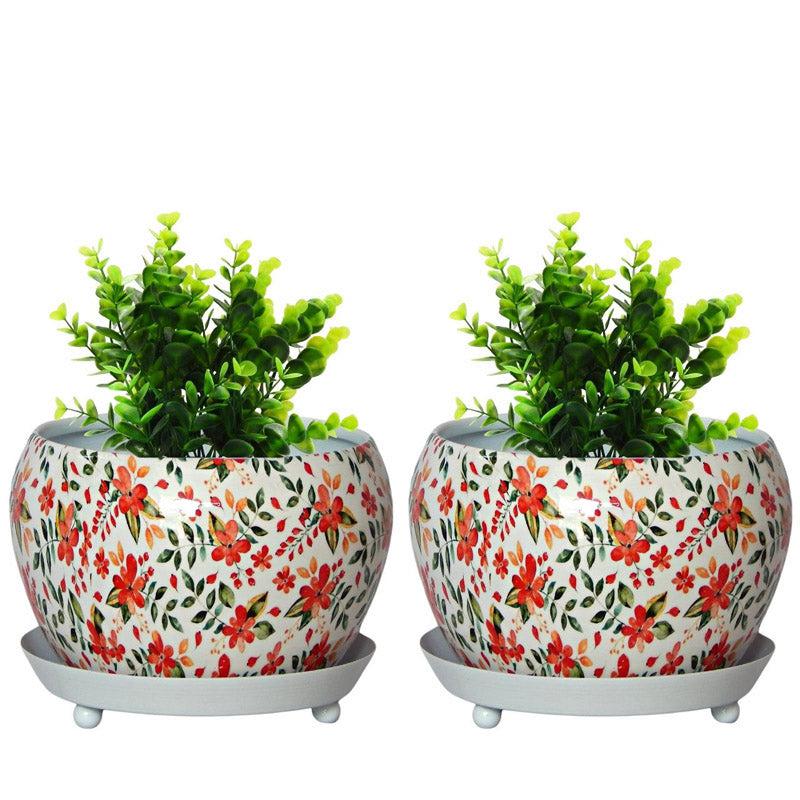 Buy Julietta Peach Floral Planter With Plate - Set Of Two Pots & Planters from Vaaree