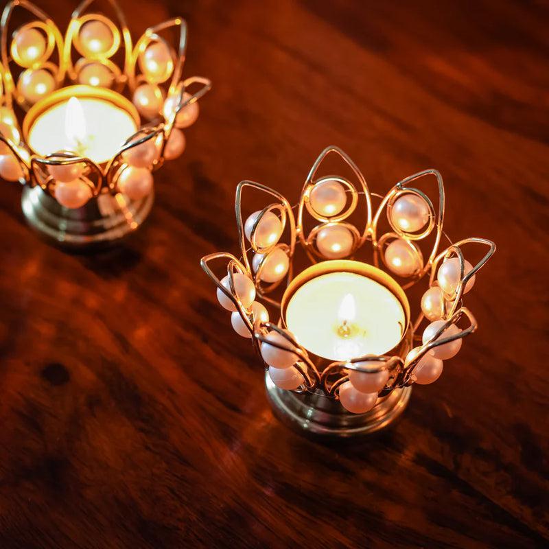 Buy Pearl Pushp Tealight Candle Holder - Set Of Two Tea Light Candle Holders from Vaaree