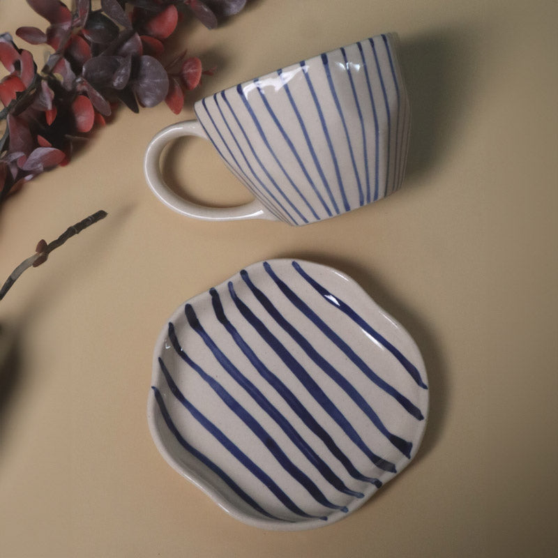 Buy Stripe Steam Cup & Saucer (200 ML) - Two Piece Set Tea Cup & Saucer from Vaaree