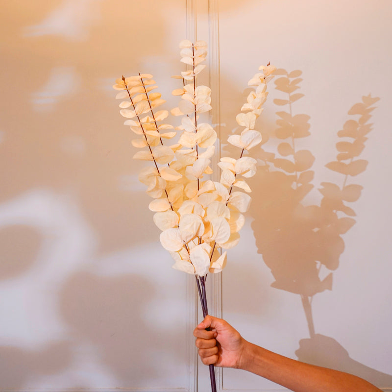 Buy Faux Eucalyptus Leaf Stick (White) - 41 CM Artificial Flowers from Vaaree