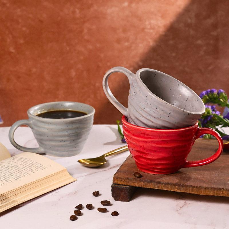 Buy Mayla Grey & Red Cup (220 ML) - Set of Two Mug & Tea Cup from Vaaree