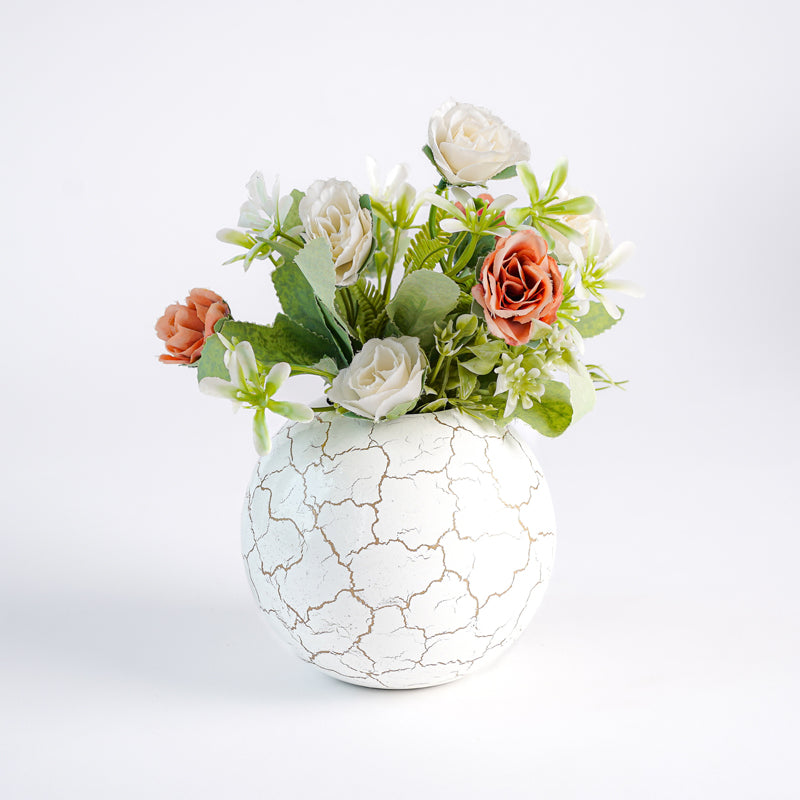 Vase - Manva Crackled Ball Vase (White) - Small