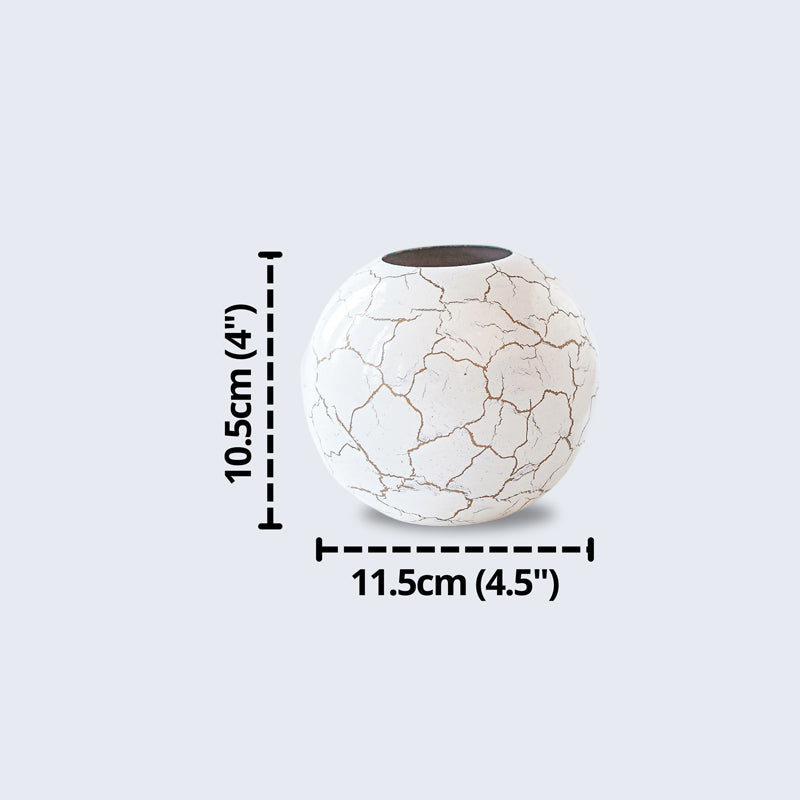 Vase - Manva Crackled Ball Vase (White) - Small