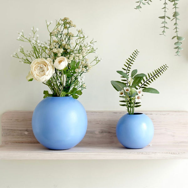 Zurmo Round Metal Vase (Blue) - Set Of Two