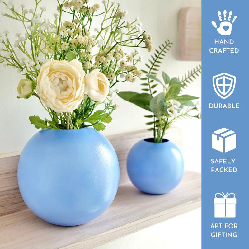 Buy Zurmo Round Metal Vase (Blue) - Set Of Two Vase from Vaaree