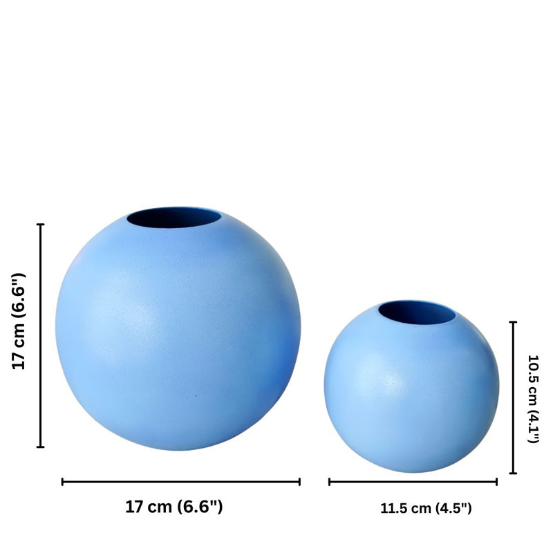 Buy Zurmo Round Metal Vase (Blue) - Set Of Two Vase from Vaaree