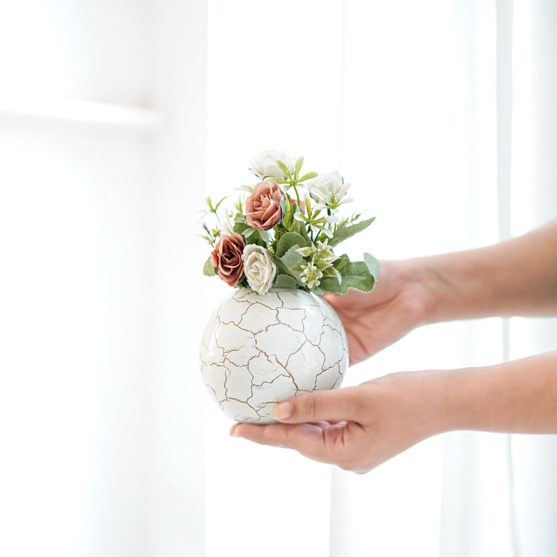 Vase - Manva Crackled Ball Vase (White) - Small